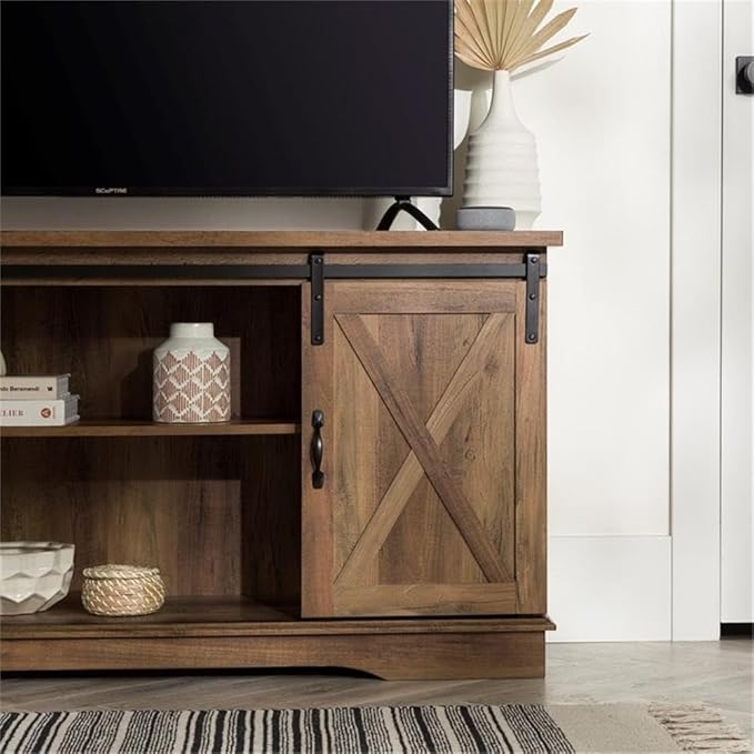 Walker Edison Richmond Modern Farmhouse Sliding Barn Door TV Stand for TVs up to 65 Inches 58 Inch Reclaimed Barnwood