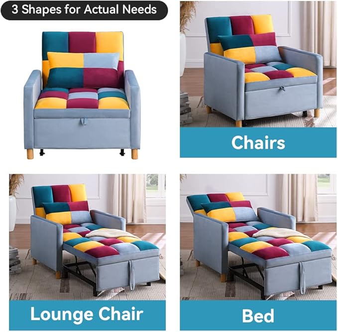 Sleeper Chair BedConvertible Single Sofa with PillowPull Out Sleeper Bed with Adjustable BackrestMulti-Functiona Lounge Chair for Living Room(Mix Color)