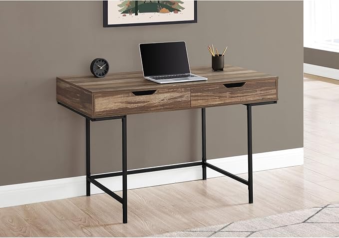 Computer Desk with Storage Drawers Modern Home Office 48 Inch Laptop Desk Brown Laminate &amp Black Metal