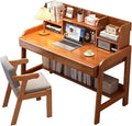 Solitar Soild Wood Computer Desk with HutchHome Office Desk Study Writing Desk with Shelves for Small SpaceSpace Saving PC Work Desk for Bedroom &amp Apartment(100x60x105cm(39x24x41in) Brown)