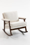 ZeHuoGe Mid Century Modern Accent Chair Rocking Chair with Wood Frame Upholstered Living Room Chairs Reading Armchair for Bedroom Sunroom (Antique White)