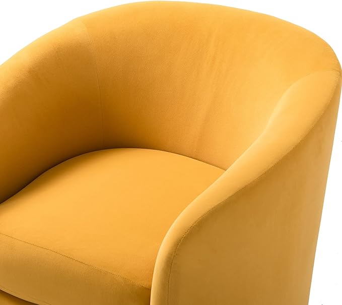 HULALA HOME Swivel Accent Chair with Gold Metal Base Contemporary Velvet Curved Swivel Barrel Chair Upholstered Club Armchair Leisure Single Sofa for Living Room Nursery Bedroom(Mustard)