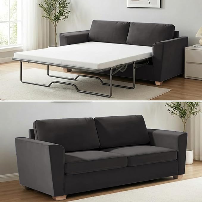 Mjkone 71 W Full Size Pull Out Sofa Bed Sleeper with Memory Foam Pillows and Mattress Convertible 2-in-1 Loveseat Sleeper Sofa Couch with Pullout Beds for Home Living Room Small Spaces Dark Grey