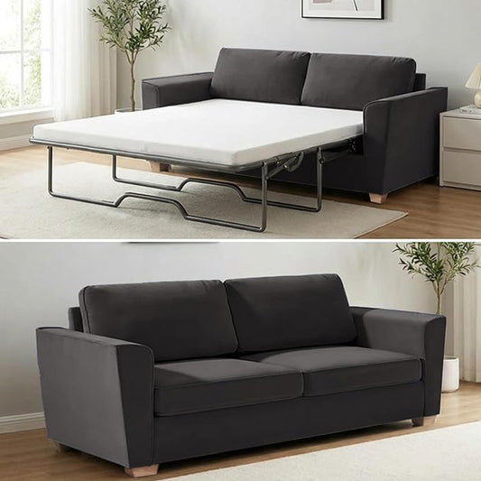 Mjkone 71 W Full Size Pull Out Sofa Bed Sleeper with Memory Foam Pillows and Mattress Convertible 2-in-1 Loveseat Sleeper Sofa Couch with Pullout Beds for Home Living Room Small Spaces Dark Grey