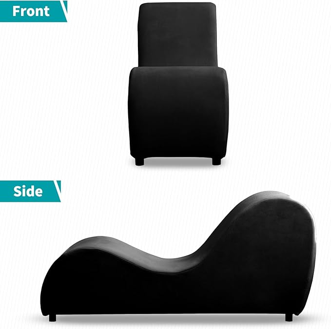 BALUS 60W S-Shape Yoga Sofa Chaise Lounge Chair for Adults Stretching Wooden Ergonomic Curved Lounges Chairs Indoor with Velvet Cover for Living Room Apartment Home Office Exercising Relaxing Black