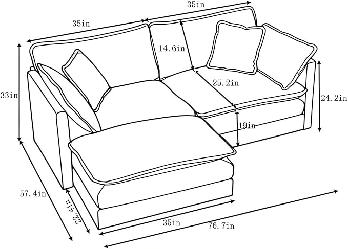 Deep Seat Cloud Loveseat Sofa Sectional Couch with Movable Ottoman 2 Seater Oversized L Shaped Corner Sofa Couches Comfy Chenille Love Seat for Living Room Bedroom Apartment Office