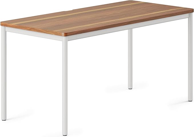 Branch Daily Desk - Functional at Home Office Desk with Effortless Assembly Timeless Design Rounded Corners and Built-in Cable Notch - 58” W x 27” H x 24” D - Walnut - White
