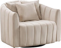 Modern Accent Chair with 3 PillowsBeige Swivel Barrel Chairs for Living RoomOversized Barrel Chair 360 (Beige + Velvet)