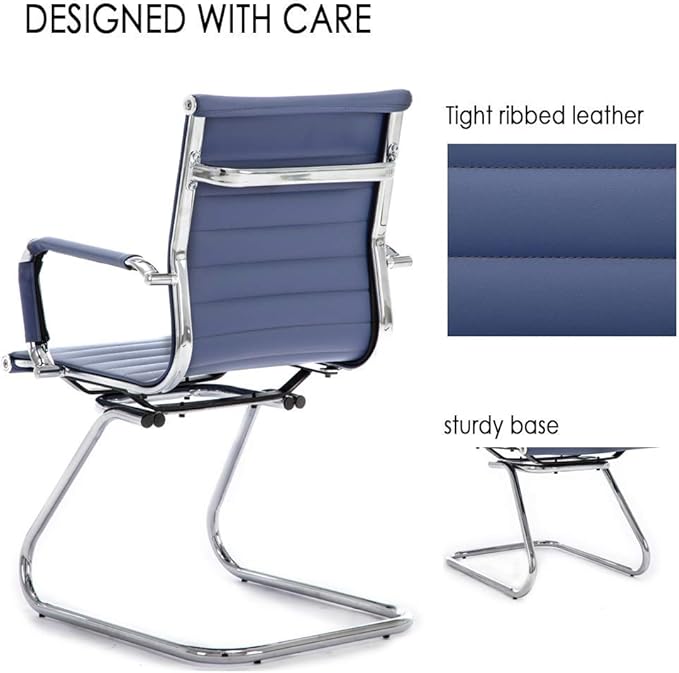 HNY Leather Office Guest Chairs &amp Reception Chairs Set of 6 Modern Waiting Room Chairs with Arms Desk Chair no Wheels with Sled Base for Waiting Room/Conference Room Navy