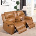 2 Seaters Recliner Loveseat Leather Reclining Couch with Cup Holder and Center Console for Living Room/Apartment/Office Ginger