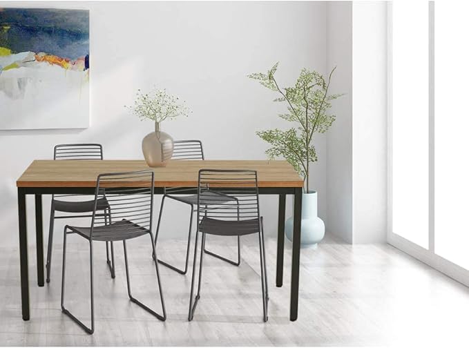 BIBOC 24X55 inches Computer Desk/Dining Table Office Desk Composite Wood Board Sturdy Writing Workstation for Home Office Walnut and Black Legs