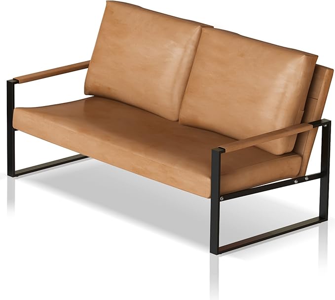 AWQM PU Leather Love Seats Sofa 45 Mini Upholstered Couch for Small Space Modern Accent Chair with Armrest &amp Removable Cushions 2-Seater Lounge for Living Room Office (Brown) (CXY45I2SLS-BW)