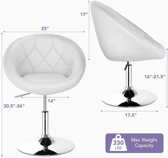 Giantex Swivel Round Vanity Chair Set of 2 Height Adjustable Tilt Makeup Beauty Chair with Back for Makeup Room Barber's Shop Bar Modern Living Room Accent Chairs White