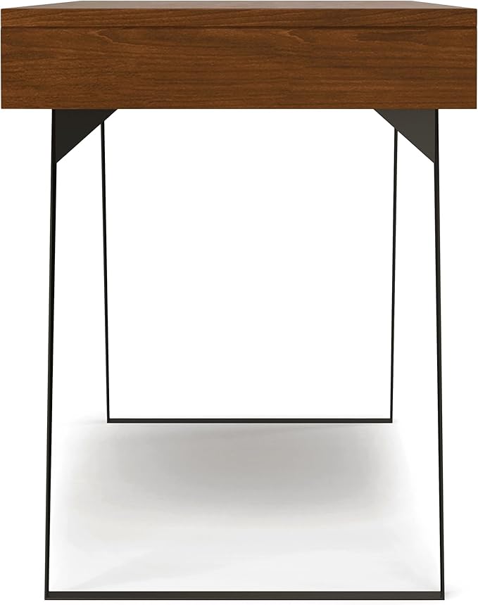 SIMPLIHOME Lowry Desk - 54 Inch Wide Solid Walnut Veneer and Metal Writing Desk Modern Industrial Home Office Computer Table for Workspace with 2 Drawers and Flip-Down Keyboard Tray