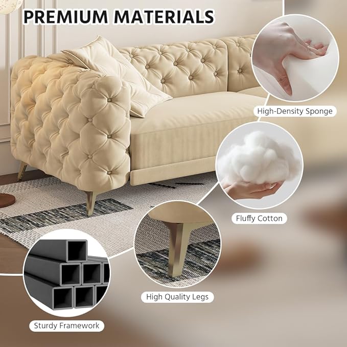 97.7'' Velvet Pull Out Sofa Bed King with Ottoman 3-in-1 Convertible Sleeper Sofa Couch Modern Tufted Deep Seat Couch with Pillows Comfy Couches for Living Room Apricot
