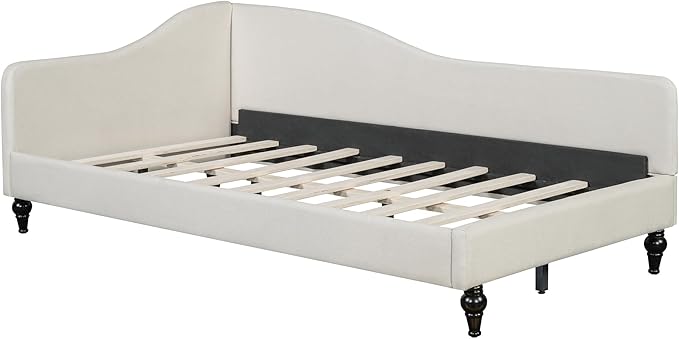 Merax Twin Size daybed L-Shaped Linen Daybed Corner Sofa with Solid Wood Legs for Living Room &amp Guest Room No Box Spring Needed Beige