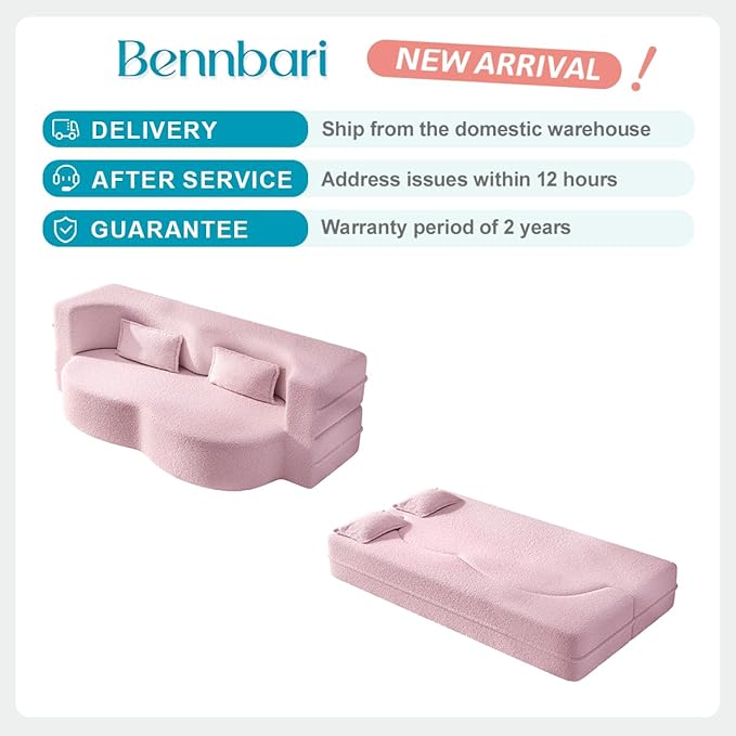 2 in 1 Convertible Sleeper Sofa Bed 15 Thick Twin Size Folding Floor Couch with 2 Pillows Teddy Fabric Foam-Filled Futon Loveseat for Living Room Guest Use Office &amp Apartment (Pink)