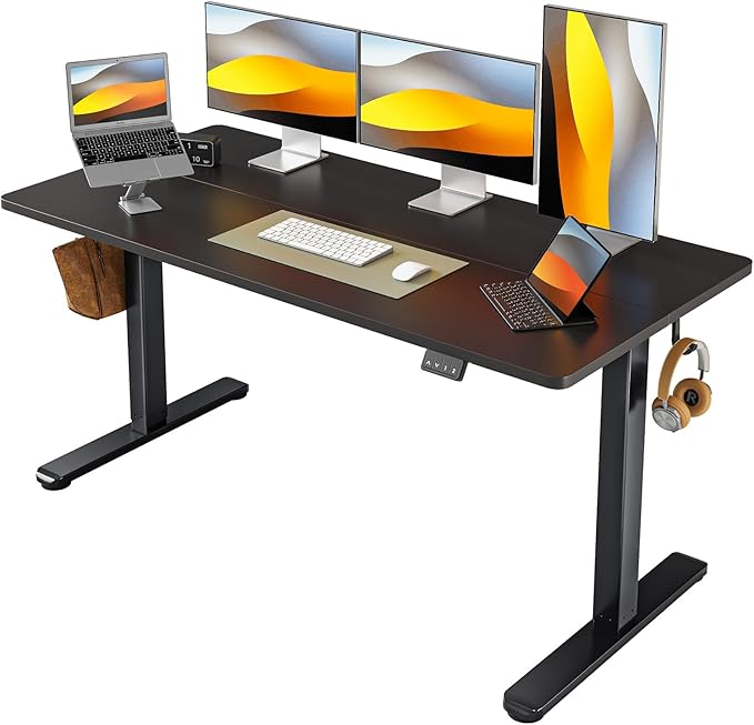 FEZIBO Electric Standing Desk Height Adjustable 60 x 24 Inches Sit Stand up Desk Home Office Computer Desk Rising Memory Presets (Black)