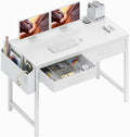 DLisiting White Desk with Storage Drawers - 39 Inch Small Computer Desk with Drawers for Bedroom Home Office Study Writing Vanity Table Without Mirror for Girls Small Spaces
