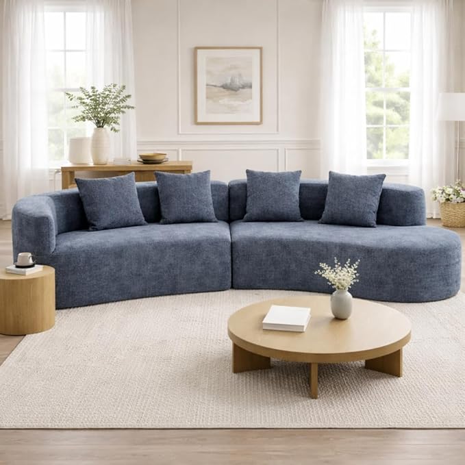Oversized Curved Boneless Sectional Sofa Modern Floor Foam Cloud Couches for Living Room 132-Inch Right Facing Chenille Upholstered Boneless Modular Curved Sofa