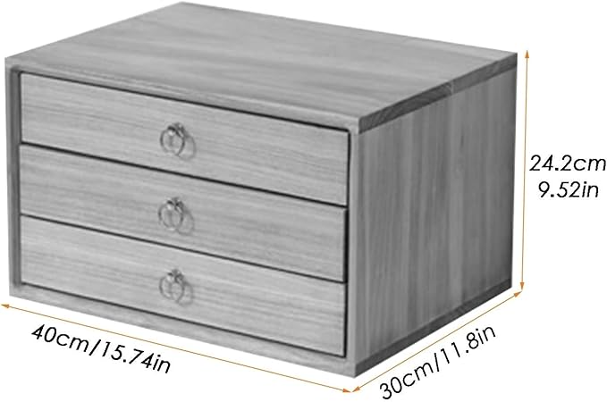 Desktop File Cabinet - Desktop Storage Box with Drawers Wooden Desktop File Cabinet Multilayer Desktop Organizer Storage Box with Drawers for Monitor Stand/Printer Platform (B 3 Drawer)