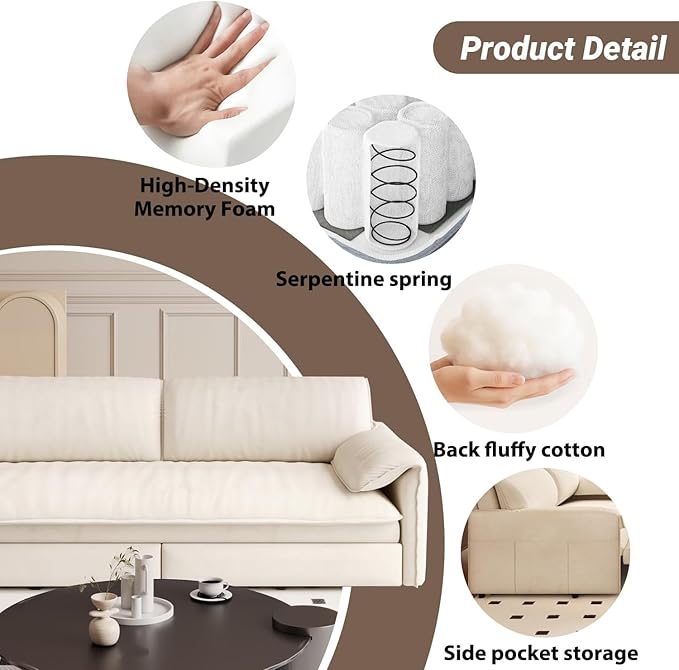 healthomse 66 Queen Size Sleeper Sofa Bed 3-in-1 Convertible Pull Out Sofa Bed with Side Storage Modern Velvet Loveseat for Living Room Bedroom Apartment Office Lounge (Beige 66inch)