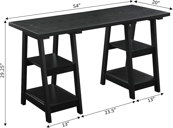 Convenience Concepts Designs2Go Double Trestle Desk with Shelves Black