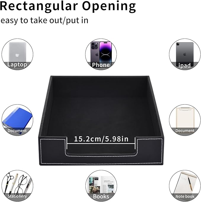 Leather Letter Tray Office Supplies Desk Organizer for Mail Paper Files Magazines Jewelry CosmeticsLuxury Letter Holder&ampMultipurpos Stackable Office Desktop Storage Box Black