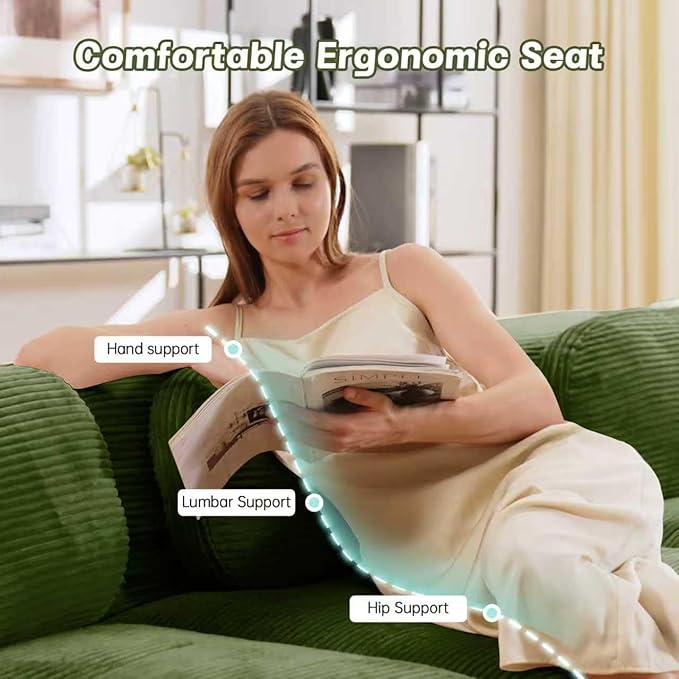 80 Modern Modular Boneless Sectional Couches for Living Room 2 Seater Deep Seat Compressed Sofa Set No Assembly Required Corduroy Fabric Cloud Comfy Loveseat Sofas para Sala Green