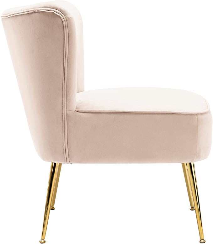 WO Home Furniture 25 Wide Tufted Velvet Accent Chair with Rust Resistant Golden Metal Legs Premium Quality Rust Resistant Seat for Your Den Living Room Bedroom Inside Area (Tan)