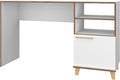 Manhattan Comfort Minetta 53 Inch Office Desk with 2 Open and 1 Concealed Shelf Mid Century Modern Computer Table with Metallic Hinges and Solid Wood Splayed Legs  White