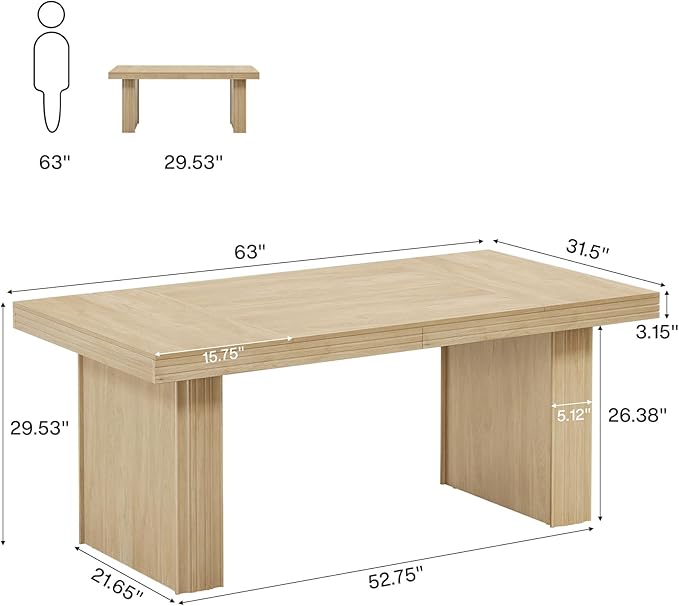 Tribesigns 63 Executive Desk Modern Executive Office Desk with Thickened Desktop and Heavy-Duty Legs Wood Writing Workstation Study Table Conference Table for Office Natural