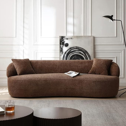 86.60'' Mid Century Modern Curved Sofa 3 Seat Cloud Couch Boucle Sofa Fabric Couch for Living Room Bedroom Office (Brown)