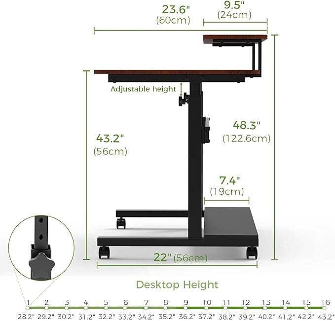 Eureka Ergonomic Mobile Standing Desk 41 Inch Lockable Home Office Height Adjustable Computer Desk PC Table with Hutch Teak Top
