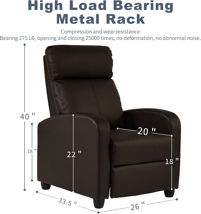 HCY Recliner Chair Living Room Chair Furniture Home Theater Seating Glider Chairs Modern Wingback Single Sofa PU Leather with Backrest Footrest (Brown)