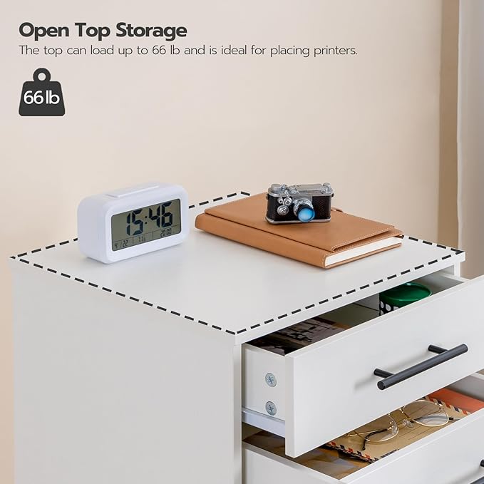 HOOBRO 7-Drawer File Cabinet Wooden Office Cabinet with Drawers Mobile Storage Filing Drawer for Home Office Study Easy Assembly White WT07WJ01