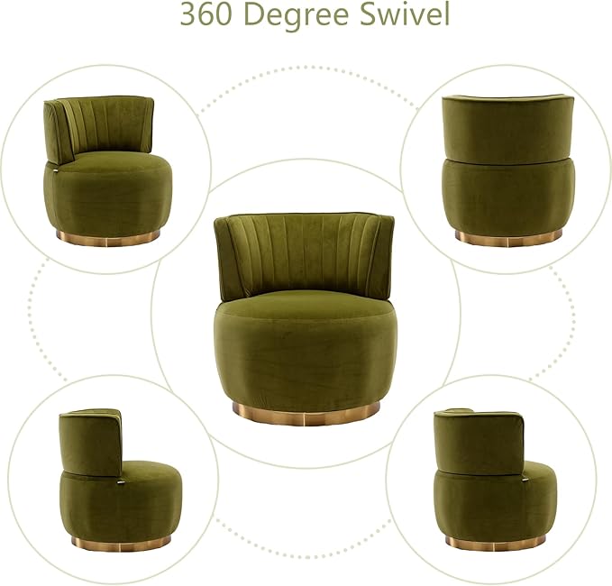 Homtique Swivel Accent Chair for Living Room Modern Upholstered Velvet Fabric Round Barrel Armchair Chair 360 Degree Swivel Small Single Leisure Sofa Chair Reading Chair for Bedroom(Olive)