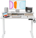BANTI 40x24 Inch Electric Standing Desk with Dual Drawers Height Adjustable Stand Up Table Sit Stand Home Office Desk with Storage Shelf White Frame/White Top