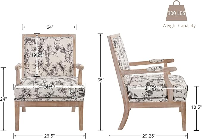 chairus Farmhouse Linen Accent Chair for Living Room Upholstered Reading Chair with Solid Wood Frame Lounge Arm Chair with High Back for Bedroom Reception Room Waiting Room Floral Pattern