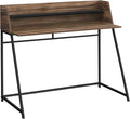 Penau Computer Desk Home Office 48 Inch Brown Laminate Finish Black Metal Base Contemporary Design Storage Shelves