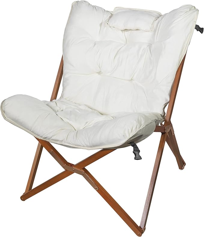 Zenithen Indoor Wood Butterfly Folding Accent Chair Perfect for Dorm Rooms Bedrooms and Living Rooms Use for Reading Writing Studying Gaming and Movies White