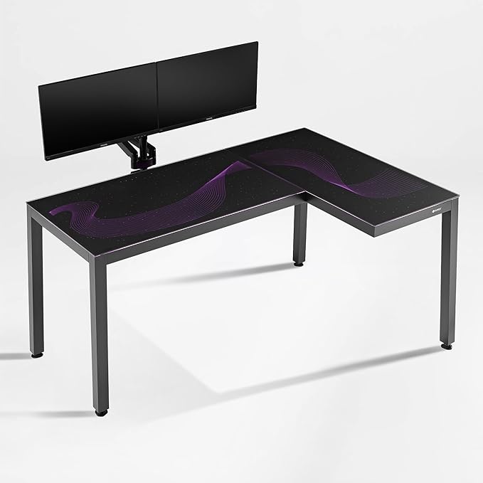 EUREKA ERGONOMIC GTG L Shaped Gaming Desk with LED Glass Right Side