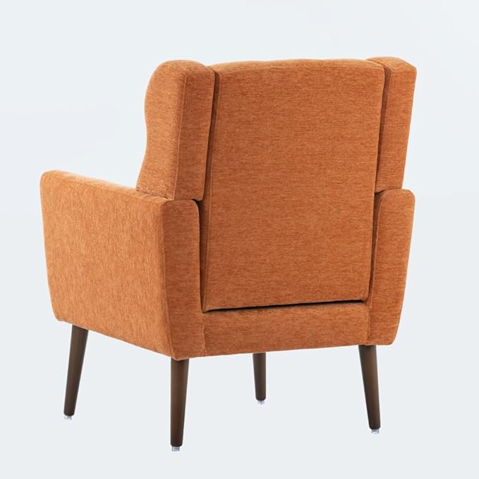 Modern Accent ChairChenille Arm Chairs for Living RoomUpholstered Mordern ArmchairComfy Soft Padded Lounge Chair in Small Space Bedroom w/Pillow Solid Wood Leg (Orange + Chenille)