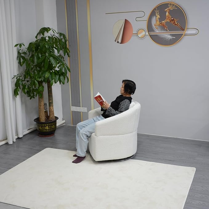 Modern 360 Degree Swivel Sofa Chair Round Armchairs with High Backrest and Upholstered Beige Fabric Accent Chair for Living Room Bedroom Office