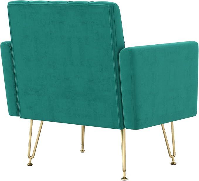 Accent Chair for Living Room Comfy Oversized Velvet Upholstered Arm Chairs Mid Century Modern Reading Single Sofa Side Chair with Tufted Back and Gold Legs for Bedroom (2 Green)