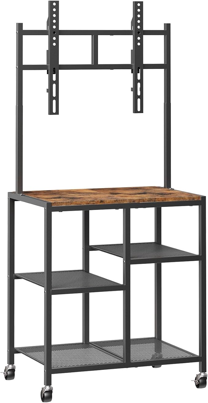 HOOBRO Small TV Stand with Wheels and Mount for 50 Inch TVs Mobile Rolling TV Stand with Storage Shelves Small Entertainment Center for Living Room Bedroom Study Rustic Brown BF37DS01