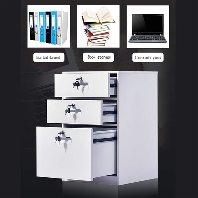 File Cabinet Three-Drawer File Cabinet Metal Desk Side Cabinet Bedside Cabinet Office File Cabinet Under Desk Storage(Color:C)