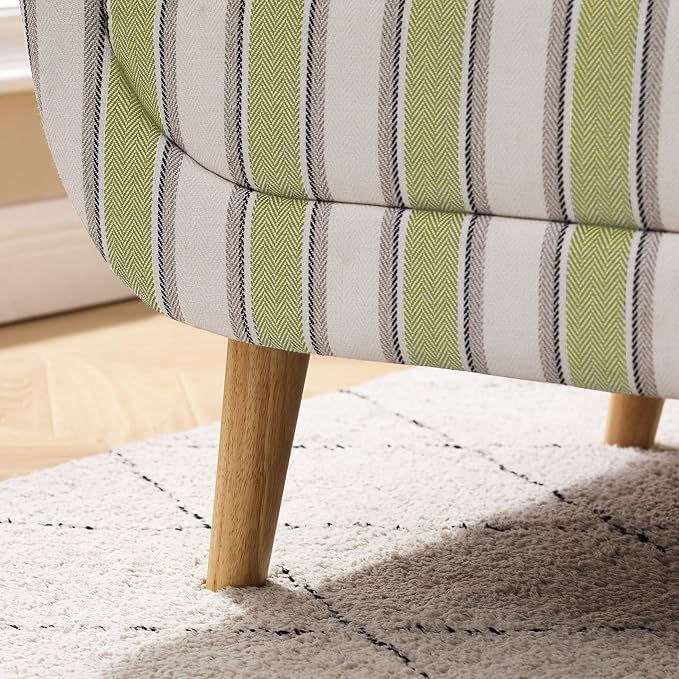 VANOMi Mid-Century Accent Chair with Stripe Pattern Modern Linen Fabric Armchair with Wood Legs Club Chair for Living Room Comfy Upholstered Side Chairs for Bedroom Reading Small Place (Green)