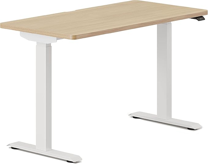 Branch Duo Standing Desk 48 Inches - Adjustable Standing Desk with 20” Range - OLED Control Panel - Frameless Design &amp Compact Size Suitable for Many Spaces - Woodgrain Base - White Top
