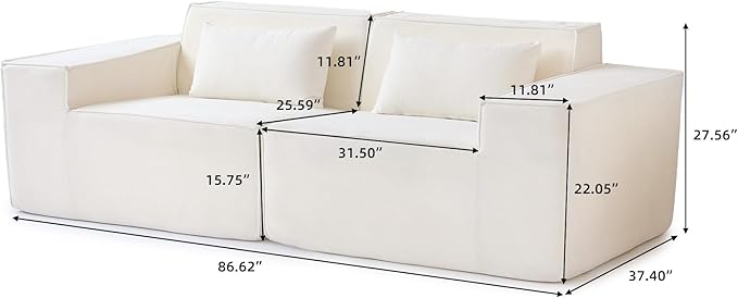 JACH 86.62 Modular Sectional Couch Huge Plus Love Seat Sofa Modern Comfy Cloud Couches Sofa Furniture for Living Room Office Apartment Beige